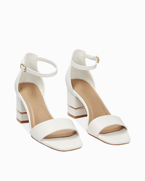 Sandali donna bianchi, tacco basso largo 8 cm, WHITE
