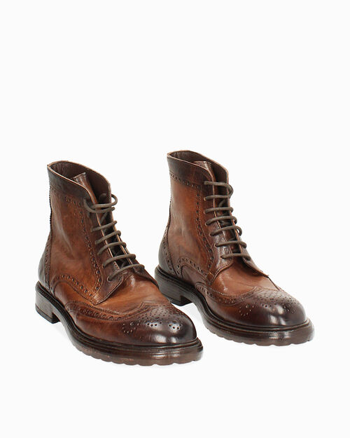 Polacchino in pelle marrone con fondo in gomma, BROWN