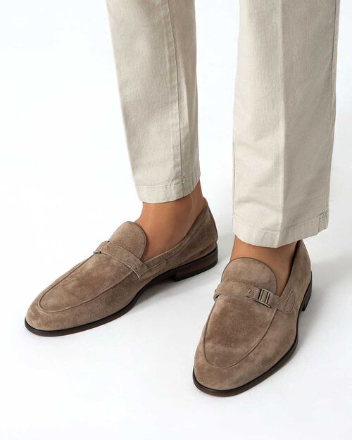 Mocassini da uomo beige in camoscio, BEIGE