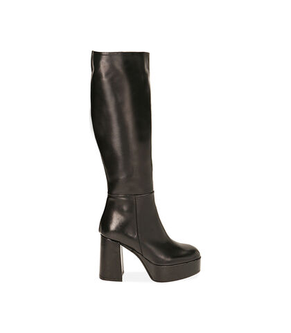 Stivali platform neri in pelle, tacco 10 cm , Valerio 1966, 20A5T0700PENERO035, 001