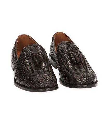 MAN SHOES MOCASSINS LEATHER-BRAIDED MORO, Valerio 1966, 1914T9701PIMORO039, 002