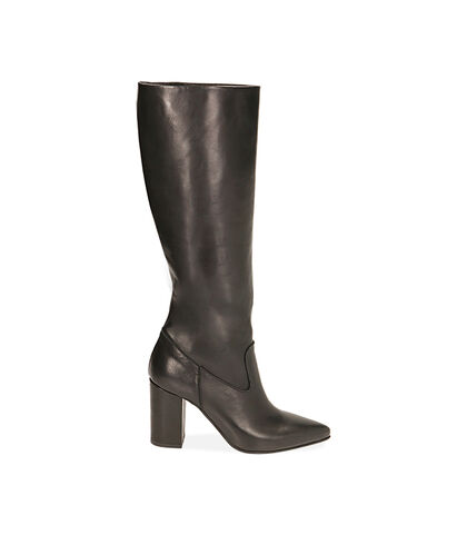 Stivali neri in pelle, tacco 9 cm , Valerio 1966, 19L6T1651PENERO035, 001