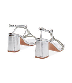 Sandalo da donna con tacco largo, laminato e pietre, color argento, Valerio 1966, 2549T6327LPARGE035, 004 preview