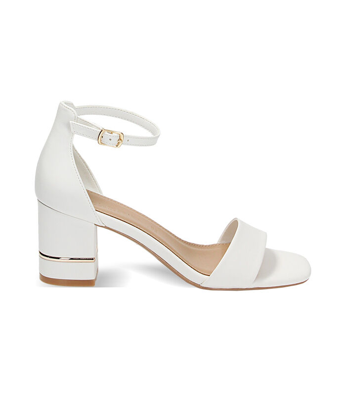 Sandali donna bianchi, tacco basso largo 8 cm, Valerio 1966, 2349T9032EPBIAN037