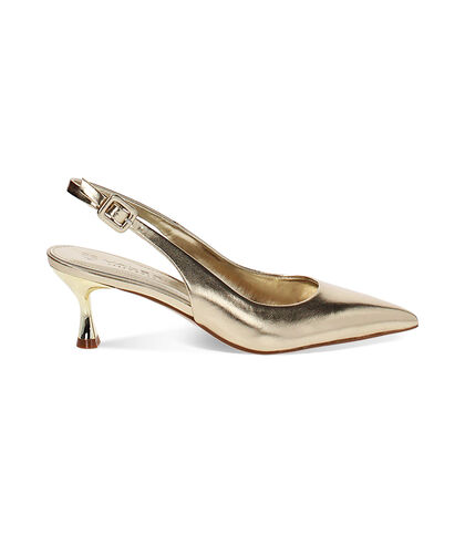 Décolleté slingback da donna oro giallo laminate, Valerio 1966, 2521T8215LMOROG035, 001