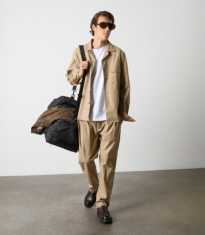 Pantaloni beige da uomo in cotone con coulisse, Valerio 1966, 26Z3T0191COBEIG42