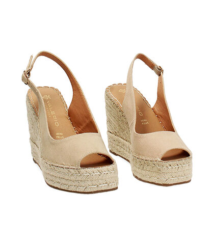Zeppe donna beige in canvas, Valerio 1966, 25G4T2022CABEIG035, 002