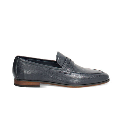 Mocassini da uomo blu in pelle basic, Valerio 1966, 25U6T3203PEBLUE039, 001