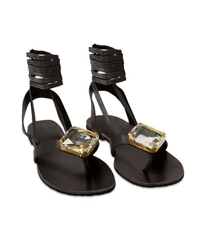 Sandali gioiello nero in pelle, Valerio 1966, 19A9T8192PENERO035, 002