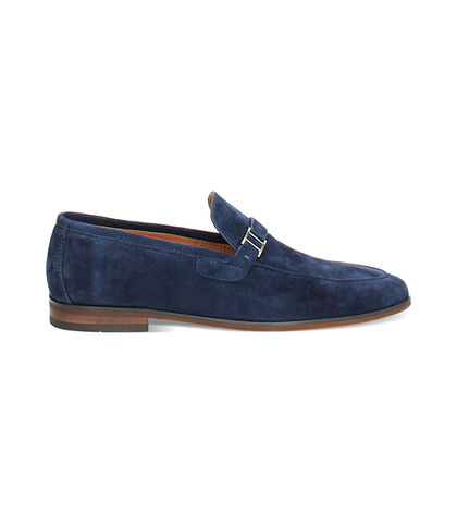 Mocassini da uomo blu in camoscio, Valerio 1966, 25U6T3201CMBLUE039, 001