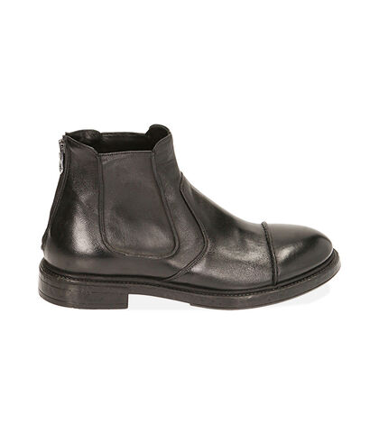 Chelsea boots casual neri in pelle, 2053T4376PENERO039, 001