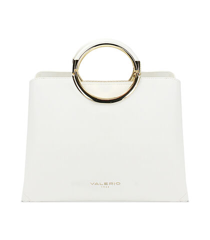 Borsa a mano donna bianca con manico circolare, Valerio 1966, 2523T3636EPBIANUNI, 001
