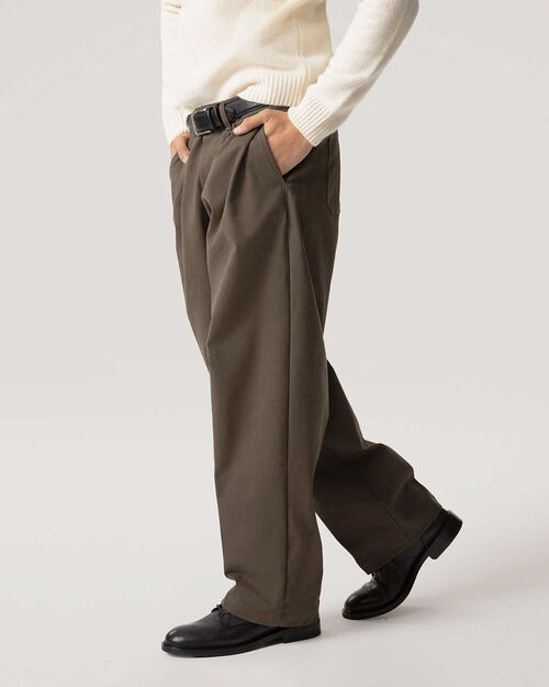 Pantaloni verde militare con pieghe frontali, GREEN