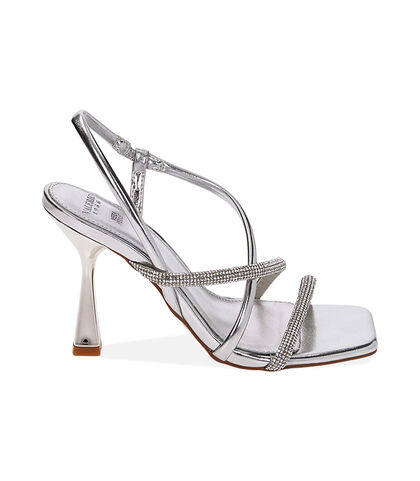 Sandali argento laminato, tacco 9,5 cm, Valerio 1966, 2121T0110LMARGE035, 001
