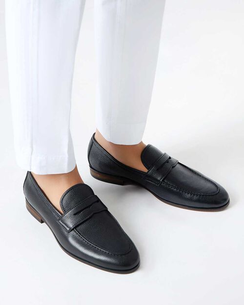 Mocassini da uomo neri in pelle basic, BLACK