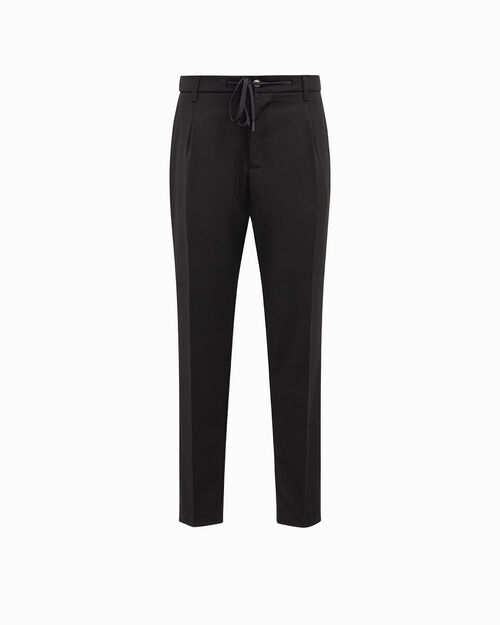 Pantaloni neri con pince e coulisse, BLACK