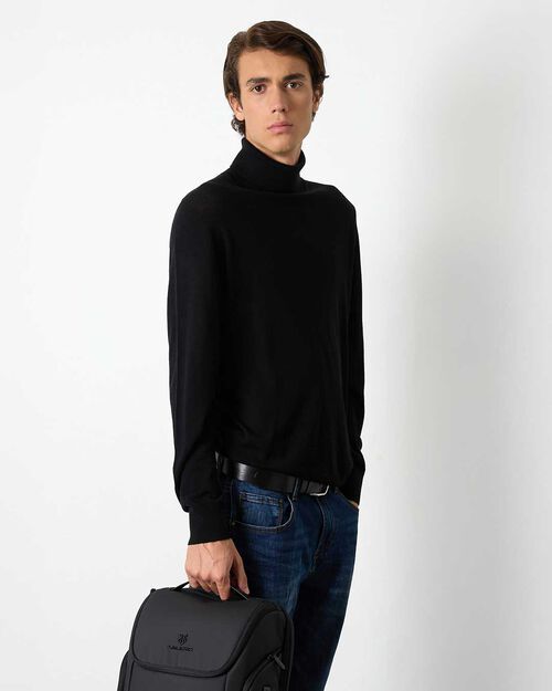 Maglione dolcevita da uomo nero, BLACK