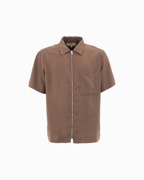 Camicia con zip marrone, BROWN
