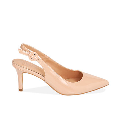 Décolleté slingback nude in vernice, tacco 7 cm, Valerio 1966, 2121T6703VENUDE035, 001