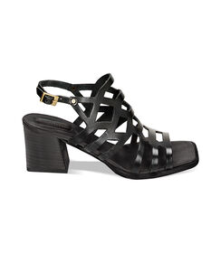 Sandalo da donna in vacchetta intrecciata nero, tacco largo 7,5 cm, Valerio 1966, 2572T6539VANERO036, 001 preview