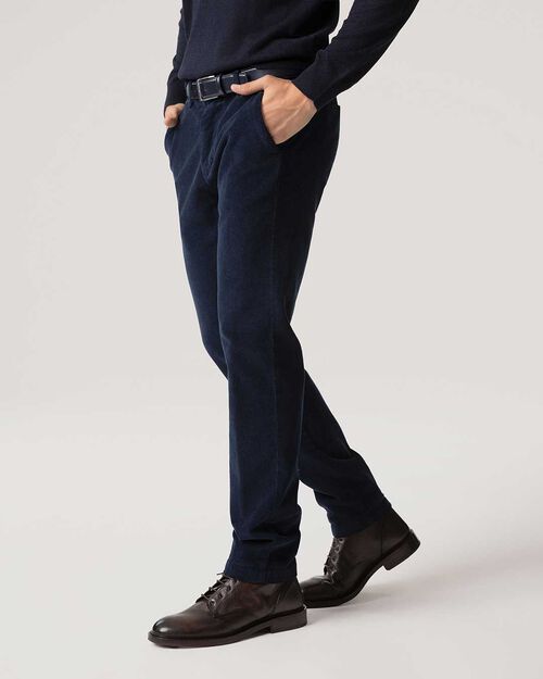 Pantaloni blu in velluto a coste vestibilit&agrave; regular, BLUE