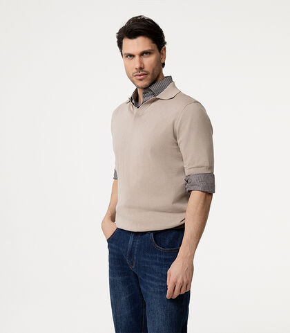 Maglia polo beige colletto classico, Valerio 1966, 27U4T4757COBEIGI, 002