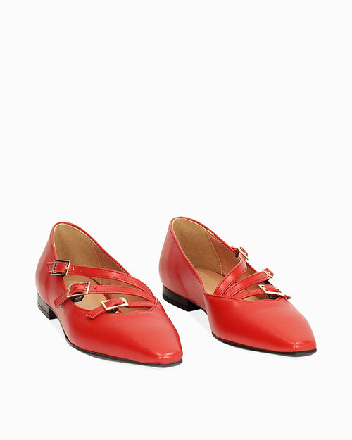 Ballerine rosse a punta con fibiette, RED