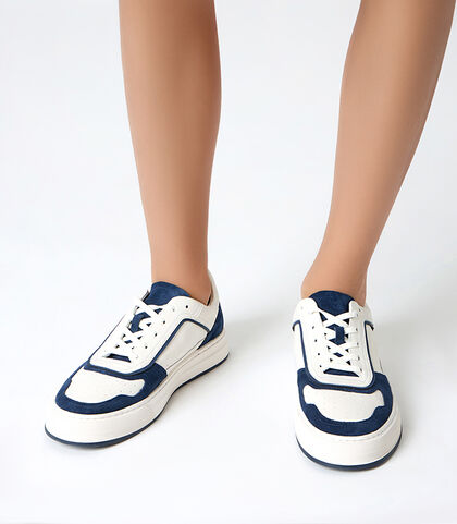 Sneakers da uomo in pelle bianco-blu, Valerio 1966, 25U6T5257PEBIBL039, 002