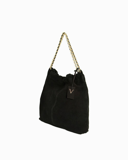 Borsa a spalla in camoscio nero, BLACK