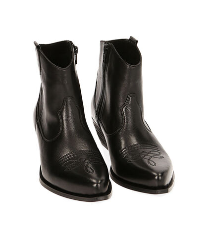 Stivali texani bassi neri in pelle, tacco 5,5 cm, Valerio 1966, 21B8T4104PENERO035, 002