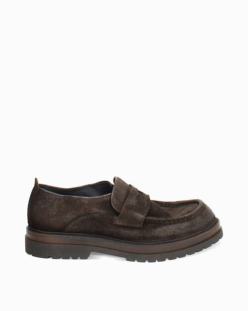 Mocassino uomo in camoscio con suola carro armato, DK BROWN