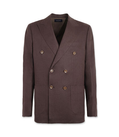 Giacca doppiopetto da uomo in lino marrone, Valerio 1966, 25R1T2437LNMARR42, 001