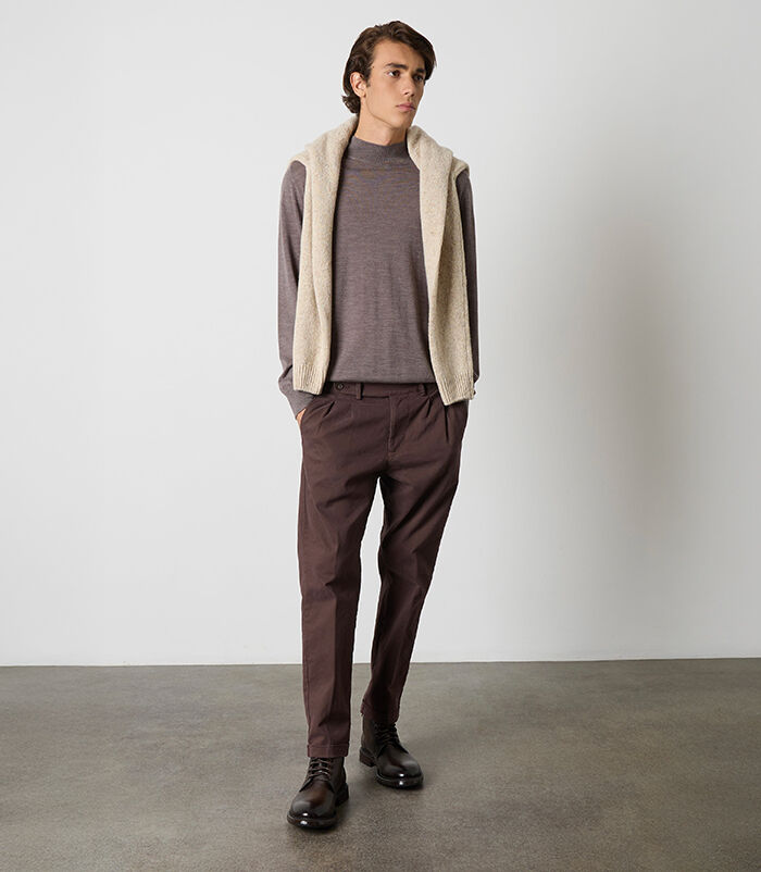 Pantaloni da uomo in tessuto color testa di moro, Valerio 1966, 26N9T1990TSMORO48