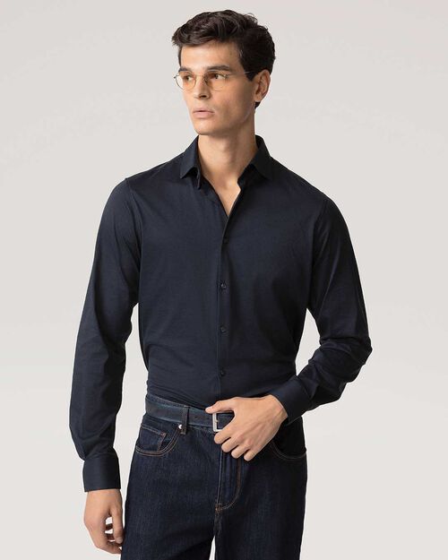 Camicia blu in cotone a manica lunga, BLUE