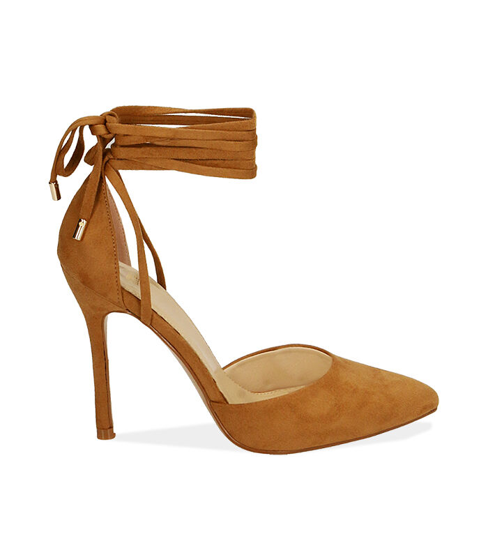 Décolleté lace-up cognac in microfibra, tacco 11 cm | Valerio 1966