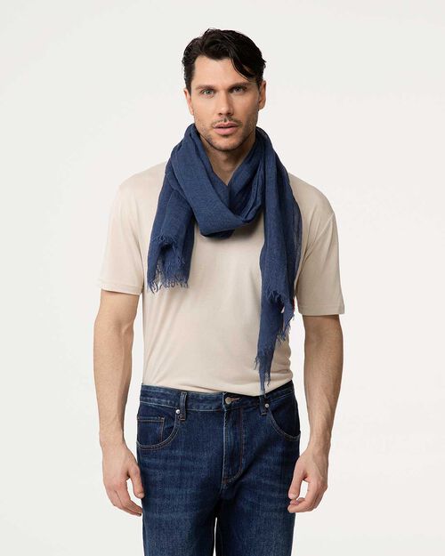 Pashmina blu con frange sottili, BLUE