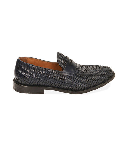MAN SHOES MOCASSINS LEATHER-BRAIDED BLUE, Valerio 1966, 1914T9702PIBLUE039, 001