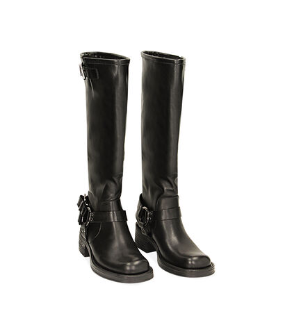 Stivali biker neri in pelle, tacco 4,8 cm, Valerio 1966, 22L6T0702PENERO035, 002