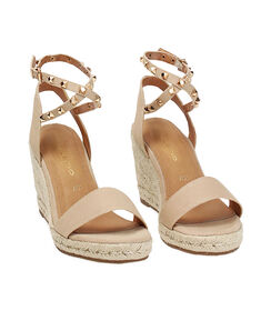 Zeppe donna beige in canvas con braccialetto, Valerio 1966, 25G4T2081CABEIG036, 003 preview