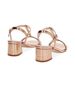 Sandalo da donna con tacco largo in laminato e pietre, color rosa-oro, Valerio 1966, 2549T4515LPRAOR036, 004 preview