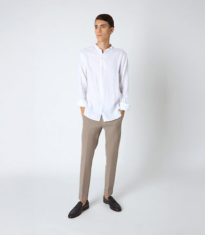 Camicia da uomo in lino con collo alla coreana bianca, Valerio 1966, 25Z3T2301LNBIAN38, 001