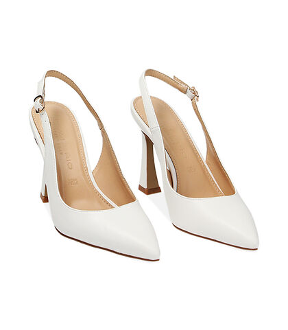 Décolleté slingback bianche, tacco 9,5 cm, Valerio 1966, 2321T9351EPBIAN035, 002