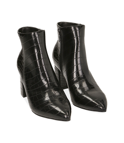 Ankle boots neri stampa cocco, tacco 6,50 cm , Valerio 1966, 1621T3911CCNERO036, 002 preview
