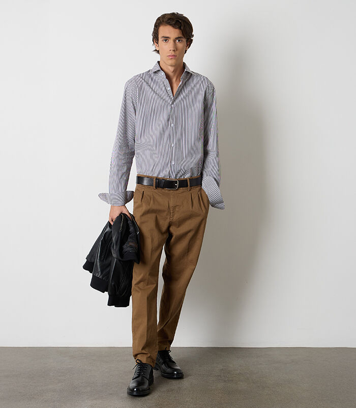 Pantaloni da uomo in tessuto camel, Valerio 1966, 26N9T1990TSCAME48