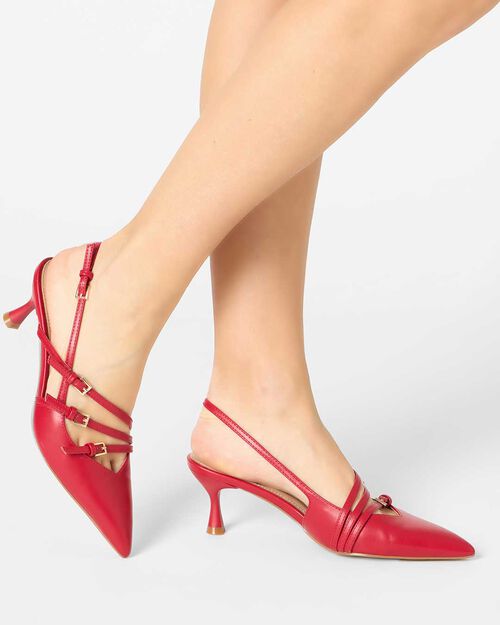 D&eacute;collet&eacute; slingback brosse, tacco 6 cm, RED