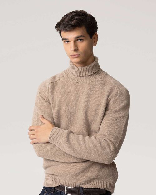 Maglione beige a collo alto, BEIGE