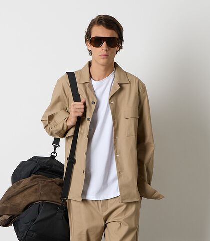 Camicia-giacca beige in cotone da uomo, Valerio 1966, 26Z3T0091COBEIGI, 002