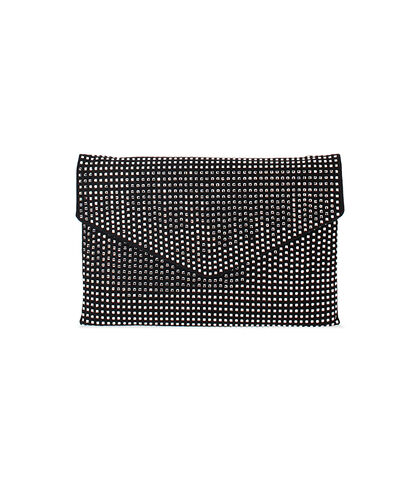 Pochette nera-argento in microfibra con pietre, Valerio 1966, 2451T6013MPNEARUNI, 001