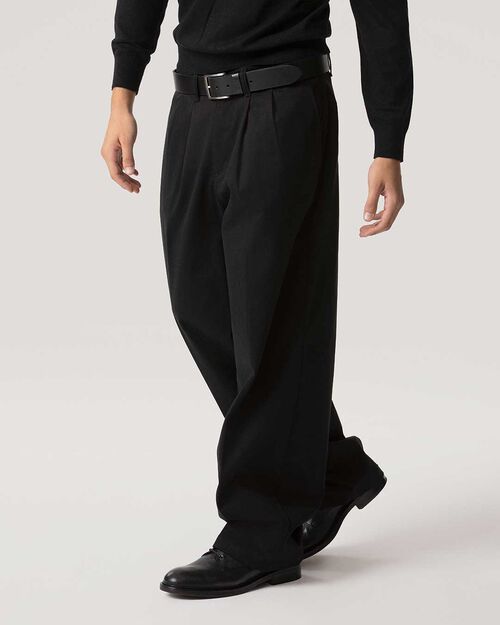 Pantaloni neri con pieghe e vestibilit&agrave; over, BLACK