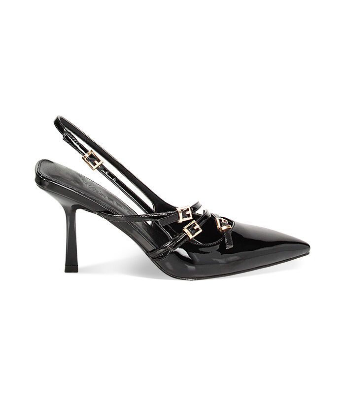 Décolleté slingback nere con fibbie in vernice, Valerio 1966, 2321T1225VENERO035